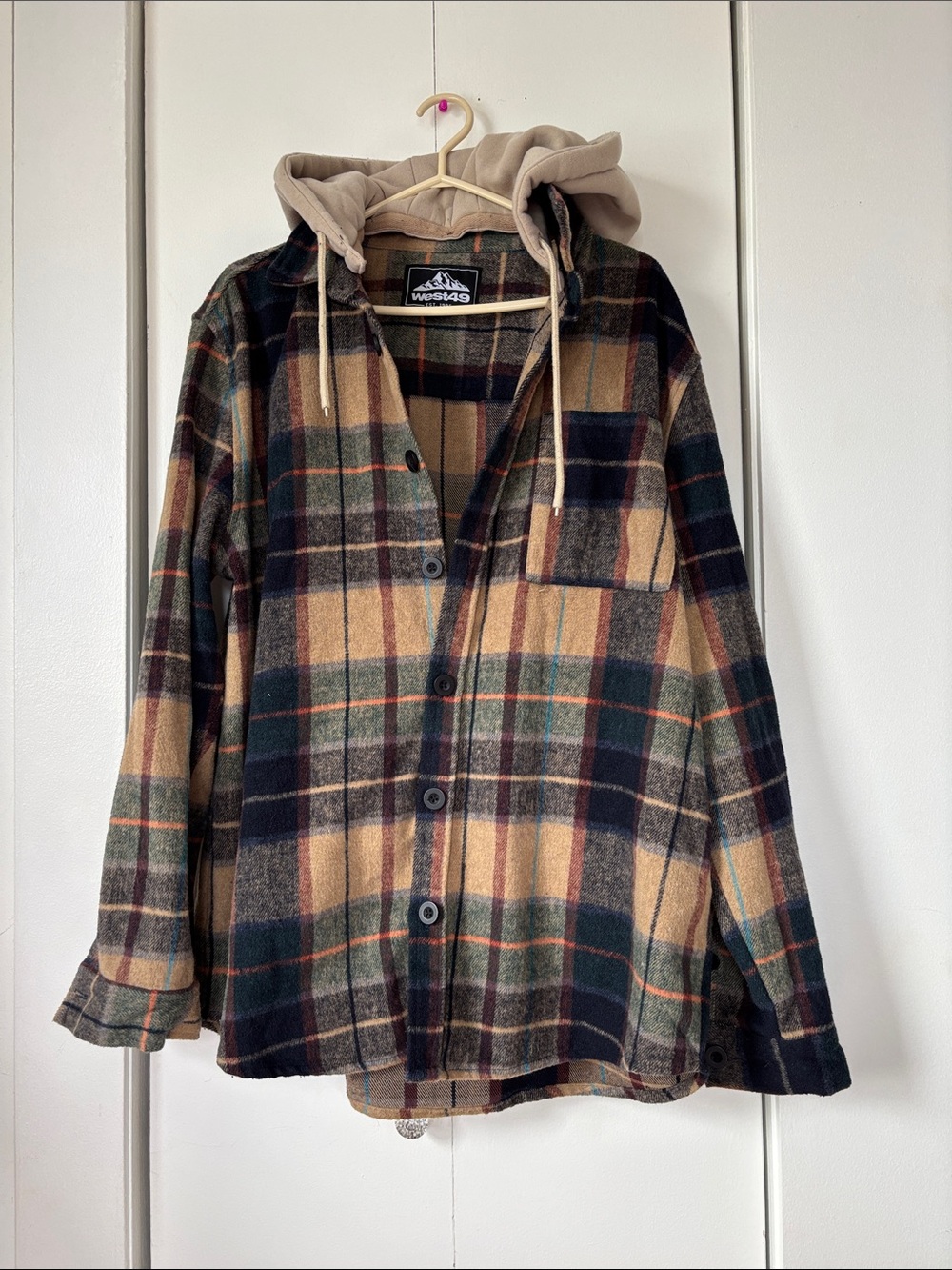West 49 Men’s XL Plaid Hooded Flannel Jacket Fall Lightweight Coat